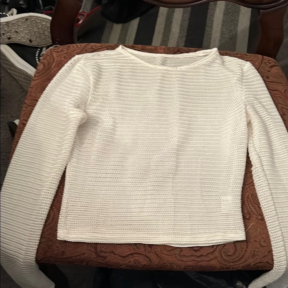 White Textured Long Sleeve Top